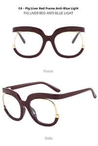 Front and side view of Y2K owl oversized anti-blue light glasses in deep burgundy