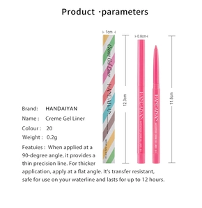 Gedetailleerde afmetingen en productspecificaties voor de waterbestendige gel eyeliner