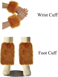 Orange faux fur wrist and ankle cuffs set for tiger or leopard cosplay costumes