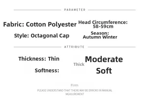 Size guide for vintage octagonal newsboy hat with fabric specs and 58-59cm head size