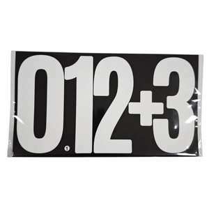 Detail of 6-inch waterproof black vinyl number stickers 0-3 with white high contrast