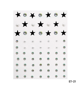 Detailed sheet of star stickers, pearls and holographic rhinestones for face and body art