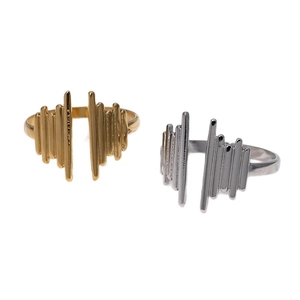 Minimalist 18k gold and silver plated open rings with vertical bar texture design