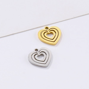 Polished gold and silver stainless steel layered heart pendants for DIY jewelry making