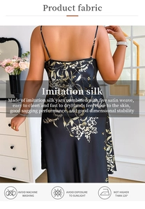 Détail de nuisette en imitation soie fleurie avec dos nu et texture satinée douce