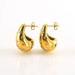 Boucles d'oreilles gouttes épaisses plaquées or 18K avec incrustation de zircons