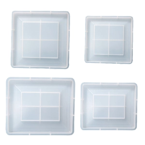 4-piece set of square and rectangular silicone resin molds with cross-grid dividers