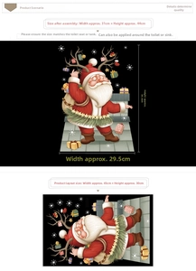 Detailed view of Santa Claus toilet lid sticker dimensions and layout for holiday decor
