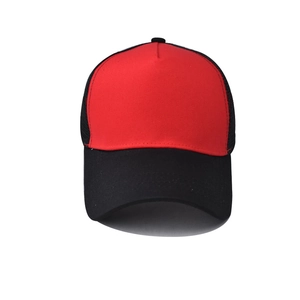 Classic red and black baseball cap with breathable cotton mesh and curved brim