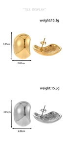 Detailed dimensions of gold and silver bean-shaped earrings with 3.05cm length and weight