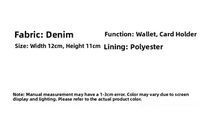 Detaillierte Größentabelle für Denim-Geldbeutel mit 12 cm Breite und 11 cm Höhe
