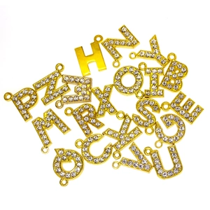 15mm gold alphabet pendants with sparkling rhinestones for DIY jewelry making