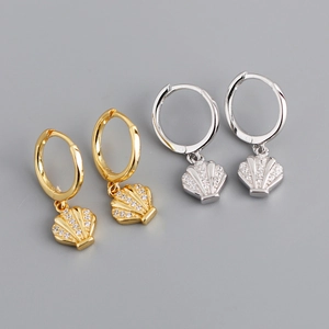 925 Sterling Silver Shell Pendant Hoop Earrings For Women Inlaid Zirconia Ocean Style Gold Silver Plated Elegant Jewelry Gift