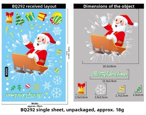 Größentabelle für Weihnachtsaufkleber mit Maßen für Weihnachtsmann und Schneeflocken
