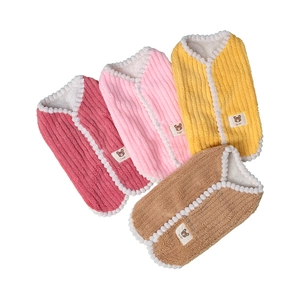 Thick warm plush pet dog vest in four colors with soft fleece lining and pompom trim