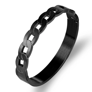 Matte black stainless steel hinged bangle with Cuban chain link design for women