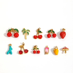 Colorful fruit and summer charms set in gold enamel and crystal for DIY jewelry making