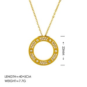 Gold 4mm stainless steel necklace with sparkling crystals and circular geometric engraving