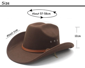 Detail view of brown western cowboy hat with metal eyelets and leather decorative band