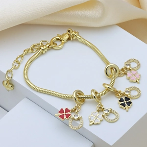 Four-leaf Clover Horseshoe Heart Charm Copper 18K Gold Plated Enamel Cubic Zirconia Pendant DIY Jewelry Women