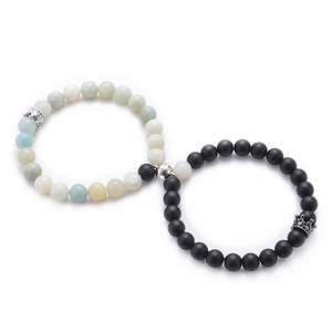 8mm white turquoise and black lava stone magnet couple bracelets with crown charms
