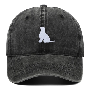 Vintage washed charcoal grey baseball cap featuring a white dog silhouette embroidery