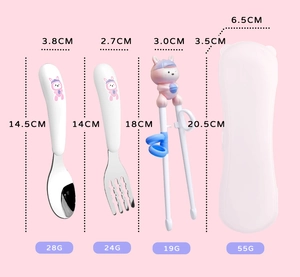 Detailed dimensions and weight of toddler spoon, fork and training chopsticks set