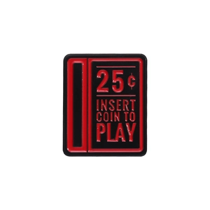Retro 25 cent insert coin to play red and black geometric metal brooch pin for clothing