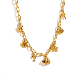 18K gold-plated starfish and seashell pendant necklace for ocean theme summer style