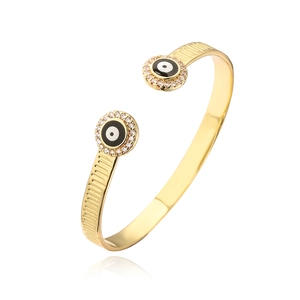 Minimalistisches 18K vergoldetes Evil-Eye-Armreif mit Zirkonia-Besatz und Öffnung