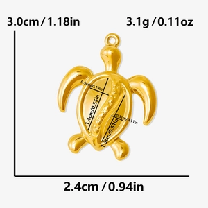 Detailed dimensions of the 304 stainless steel turtle pendant with weight specifications