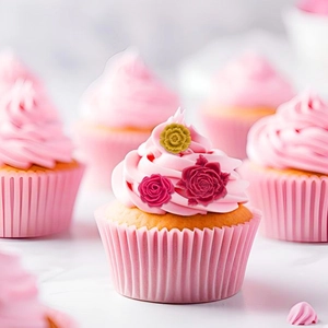Detailed rose flower cupcake toppers in red pink and gold for cake decorating