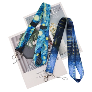 Van Gogh Starry Night polyester lanyard with secure metal lobster clasp for IDs