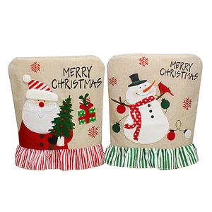 Housses de chaise de Noël brodées avec Père Noël et bonhomme de neige et bord à volants
