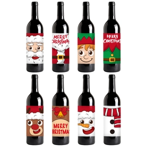 Christmas Wine Bottle Stickers Kraft Paper Decorative Cartoon Santa Claus Elk Snowman Elf Holiday Party Table Label Novelty