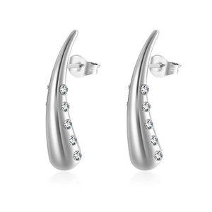 Polished stainless steel water drop earrings with five sparkling vertical zircons
