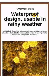 Dettaglio della catena luminosa a LED a sfera in rattan impermeabile IP65 da esterni