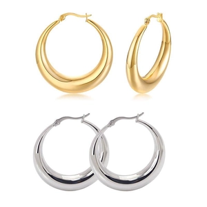 Polished hollow crescent hoop earrings in gold and silver finish for women