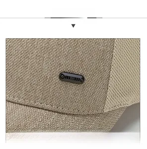 Detail of breathable mesh stitching and premium textile texture on beige baseball cap