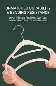 Flexible non-slip flocked clothes hanger shown with high elasticity and bending resilience