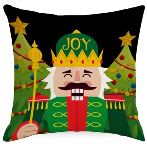 Christmas nutcracker and festive trees pattern throw pillow cover on black background