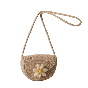 Colorful cotton woven saddle bag with white daisy flower detail for beach vacation