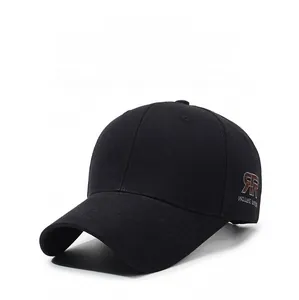 Detail of side RR embroidery and Molle Bys text on black cotton twill baseball cap