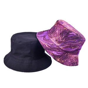 Classic black and purple marble print reversible bucket hat set for beach vacation