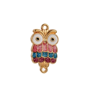Pendentif chouette coloré avec finition dorée et émail pailleté pour bijoux DIY