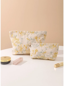 Lot de trousses de maquillage en lin brodé de fleurs avec fermeture éclair pratique