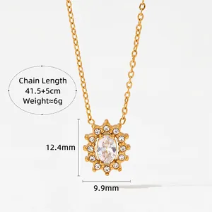 Collier en acier inoxydable doré avec pendentif soleil en zircone et chaîne réglable