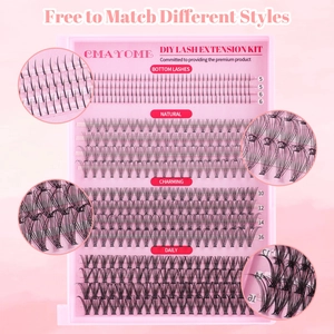DIY cluster eyelash extension kit with natural and voluminous styles from 5mm to 16mm