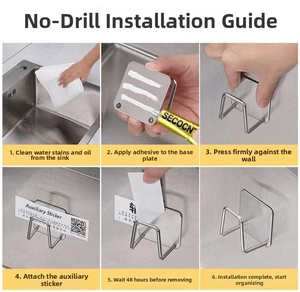 Step-by-step guide for drill-free installation of stainless steel sponge holder with glue