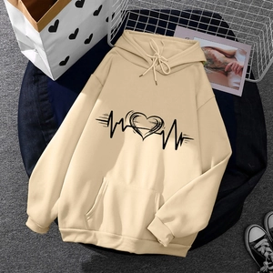 Men Hoodie Polyester Fleece Heartbeat ECG Letter Print Drawstring Kangaroo Pocket Casual Sports Long Sleeve